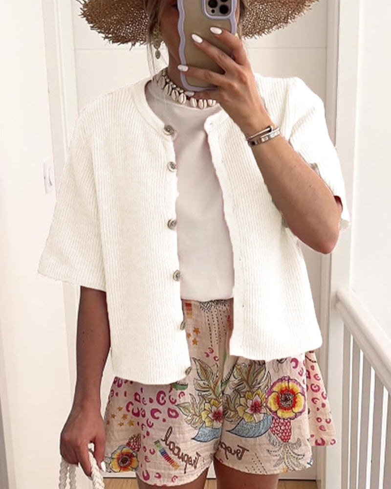 Women's Lightweight Summer Knit Cardigan – Casual Button-Up Short Sleeve Sweater