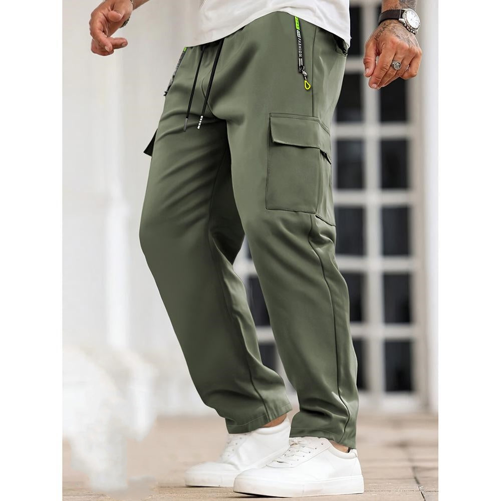 Men's Solid Color Cargo Pants with Zipper Pockets