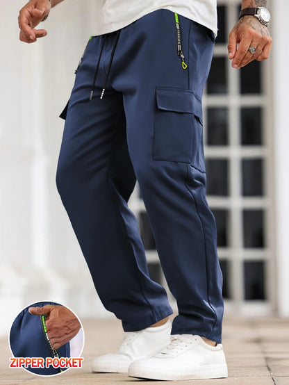 Men's Solid Color Cargo Pants with Zipper Pockets