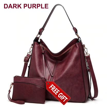 Luxury Leather Hobo Bag Anti-Theft Handbag + FREE Pouch Wallet