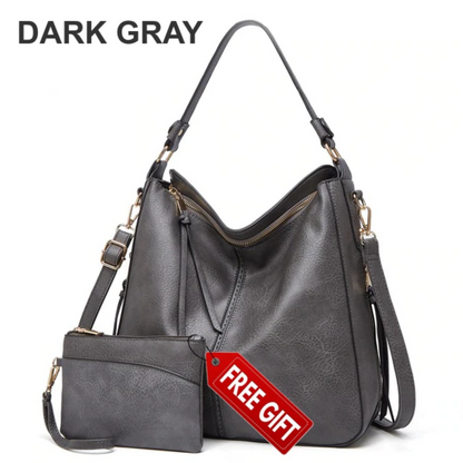 Luxury Leather Hobo Bag Anti-Theft Handbag + FREE Pouch Wallet
