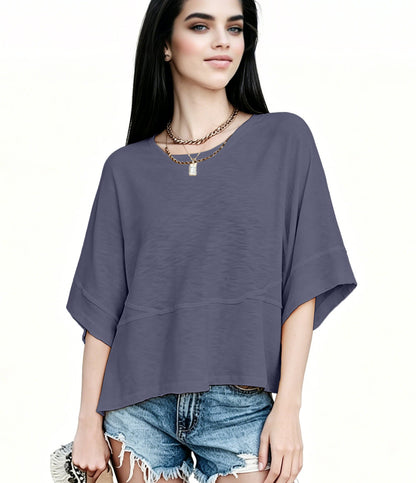 Women's Summer Casual Crewneck Batwing Half Sleeve T-Shirts Solid Color Loose Fit Cute Basic Flowy Tops Tees Blouses
