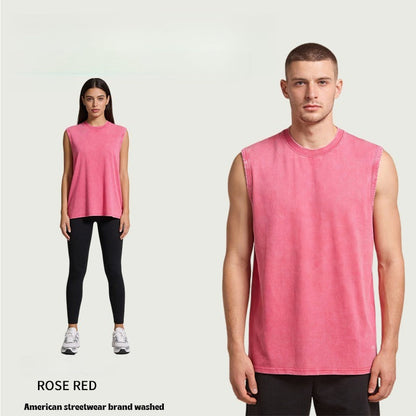 Cotton Washed Vintage Casual Sleeveless T-Shirt