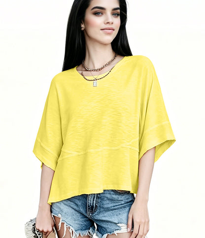 Women's Summer Casual Crewneck Batwing Half Sleeve T-Shirts Solid Color Loose Fit Cute Basic Flowy Tops Tees Blouses