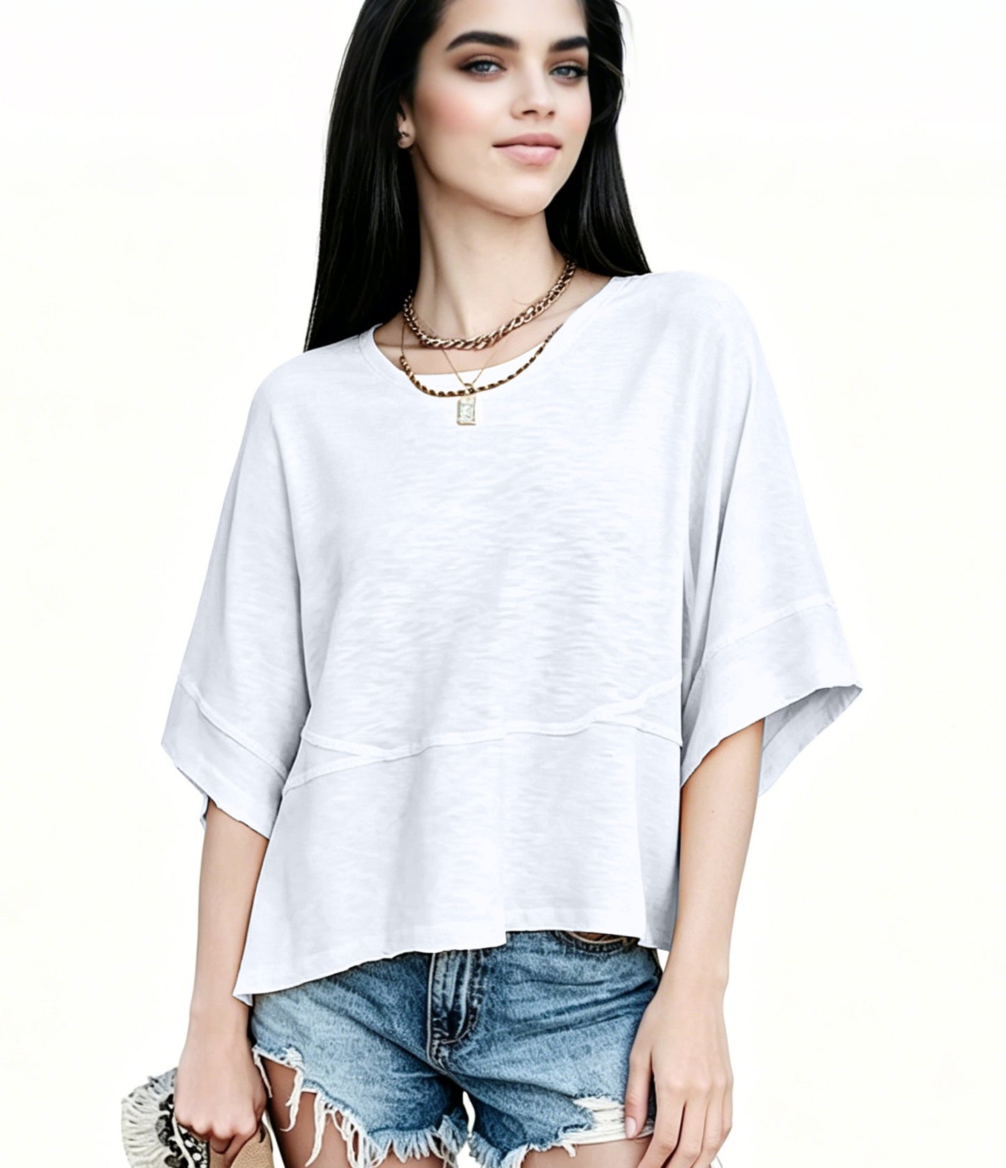 Women's Summer Casual Crewneck Batwing Half Sleeve T-Shirts Solid Color Loose Fit Cute Basic Flowy Tops Tees Blouses