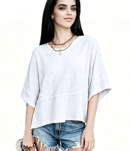 Women's Summer Casual Crewneck Batwing Half Sleeve T-Shirts Solid Color Loose Fit Cute Basic Flowy Tops Tees Blouses