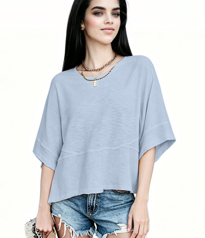 Women's Summer Casual Crewneck Batwing Half Sleeve T-Shirts Solid Color Loose Fit Cute Basic Flowy Tops Tees Blouses