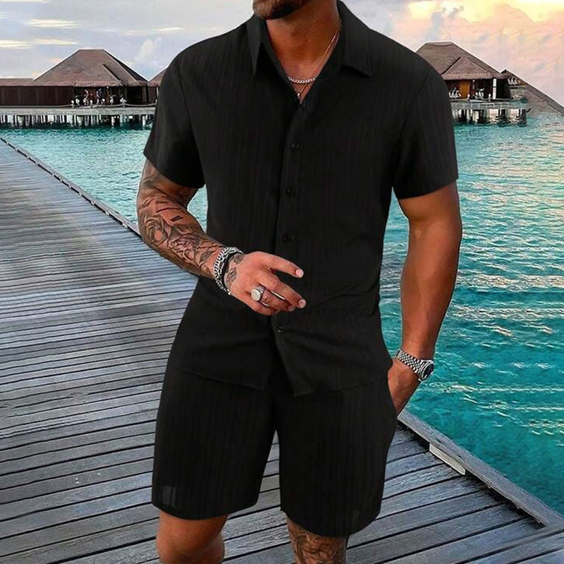 Men's Casual Set – Short-Sleeve Shirt & Shorts, Loose and Comfortable for the Beach and Leisure 👕👖