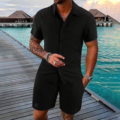 Men's Casual Set – Short-Sleeve Shirt & Shorts, Loose and Comfortable for the Beach and Leisure 👕👖