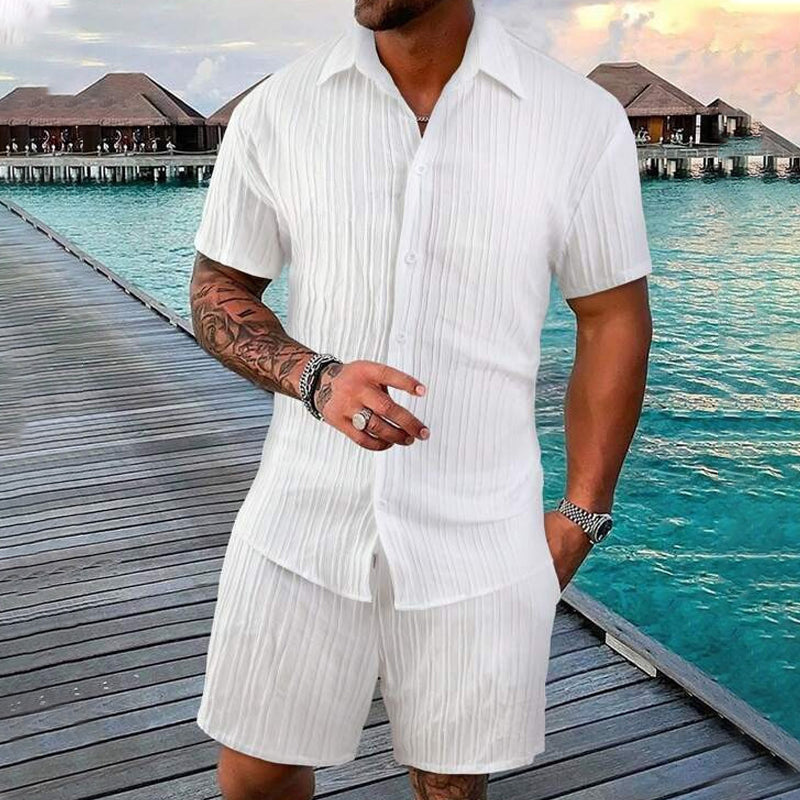 Men's Casual Set – Short-Sleeve Shirt & Shorts, Loose and Comfortable for the Beach and Leisure 👕👖