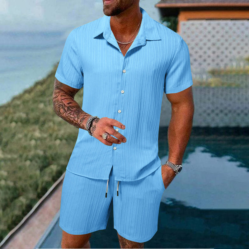 Men's Casual Set – Short-Sleeve Shirt & Shorts, Loose and Comfortable for the Beach and Leisure 👕👖
