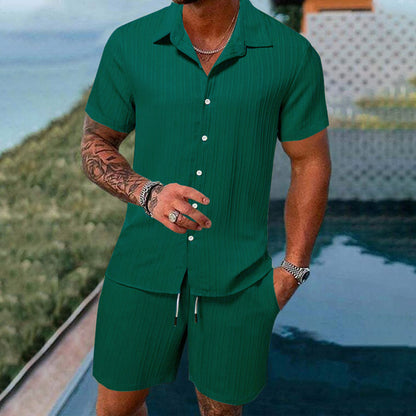 Men's Casual Set – Short-Sleeve Shirt & Shorts, Loose and Comfortable for the Beach and Leisure 👕👖