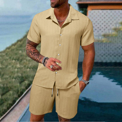 Men's Casual Set – Short-Sleeve Shirt & Shorts, Loose and Comfortable for the Beach and Leisure 👕👖