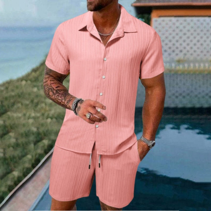 Men's Casual Set – Short-Sleeve Shirt & Shorts, Loose and Comfortable for the Beach and Leisure 👕👖